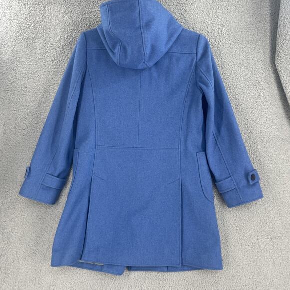 J.Crew Coat Womens Medium Blue Hooded Toggle Duffle Wool Blend Lined Pockets - Picture 11 of 13
